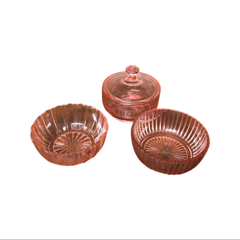 Rare Vintage Pink Vaseline Glass Candy dishes